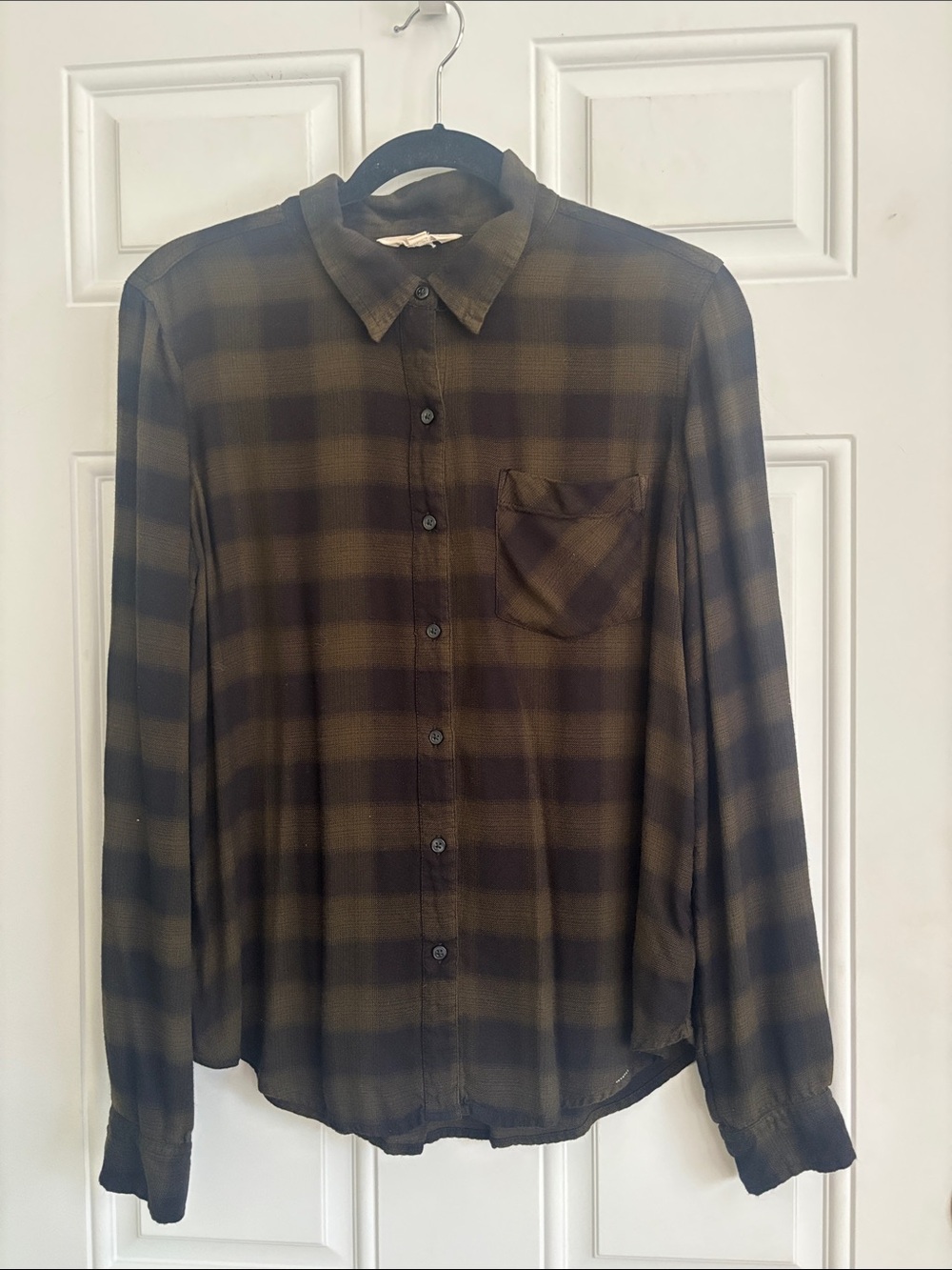 Lucky Brand Olive/Black Plaid Button-Down Shirt, Size Small